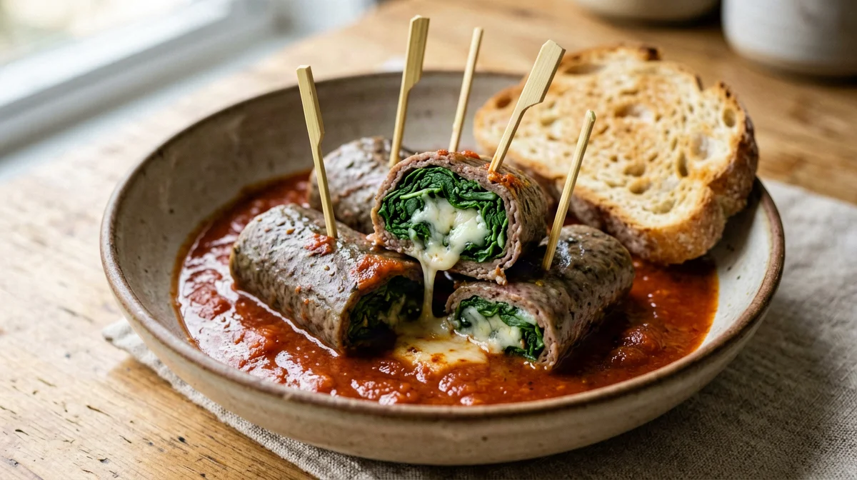 Seitan rolls with spinach and scamorza in tomato sauce