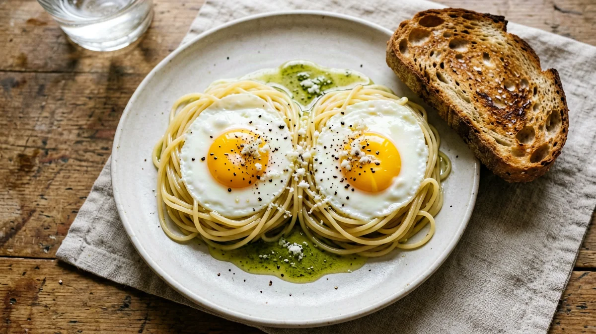 Nidi di zucca spaghetti con uovo al centro e Grana alla salvia