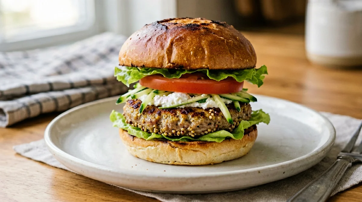 Burger di quinoa, ricotta e zucchine nel panino