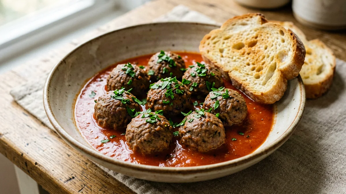 Polpette di seitan al sugo con pane
