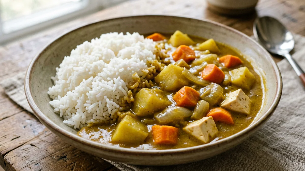 Curry giapponese con tofu, patate e carote