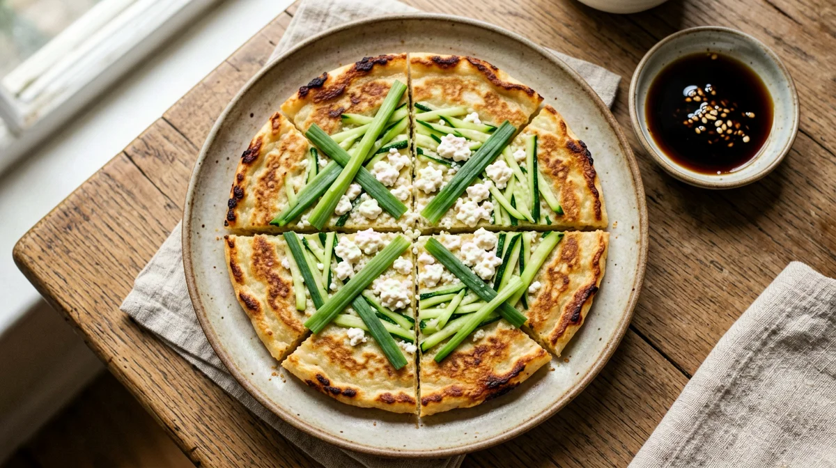 Pajeon, Korean spring onion and zucchini pancake with tofu