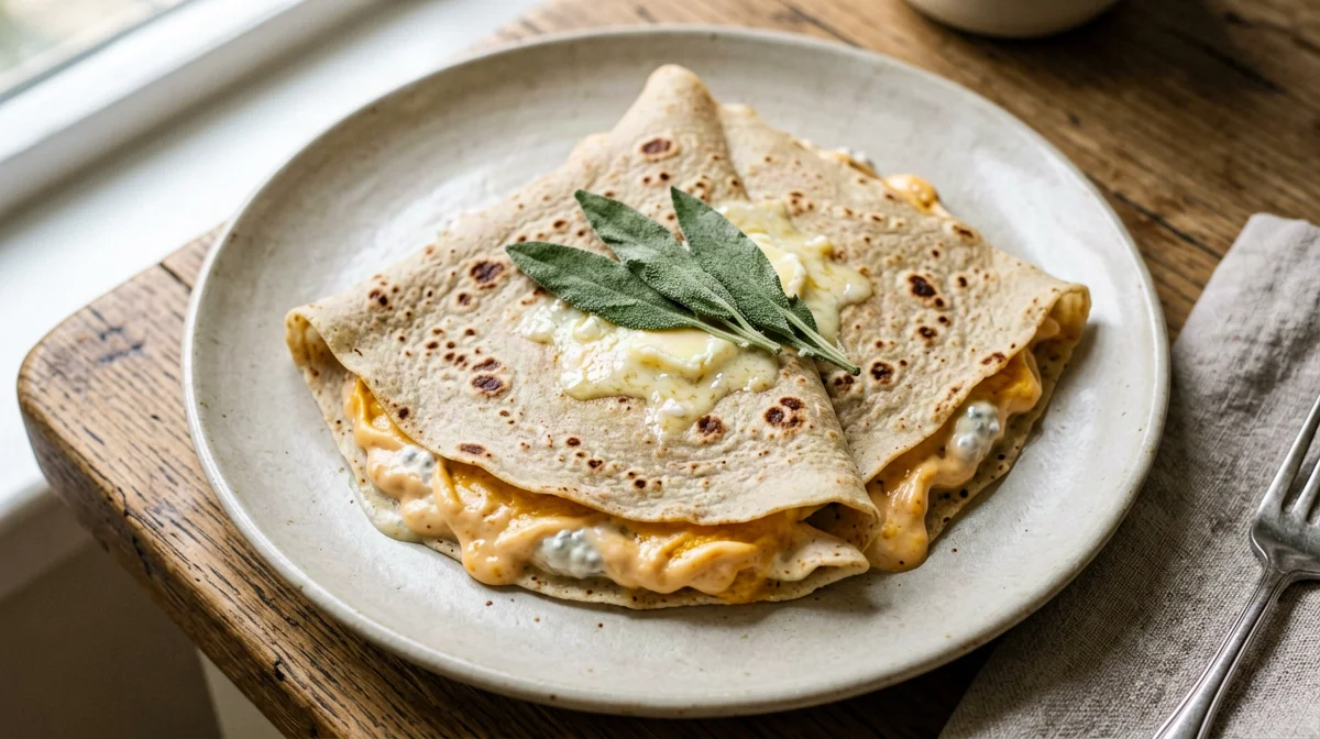 Spelt crêpes with ricotta, pumpkin and sage