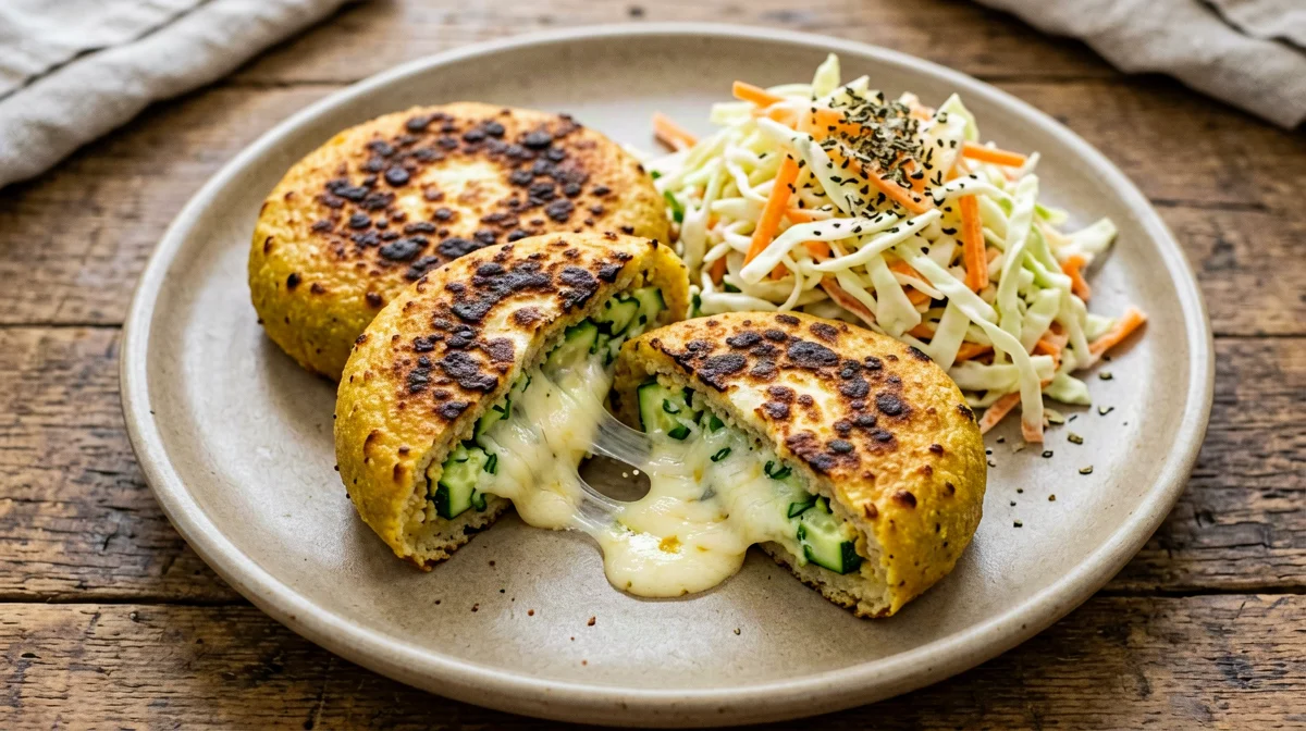 Pupusas di mais con mozzarella e zucchine e curtido