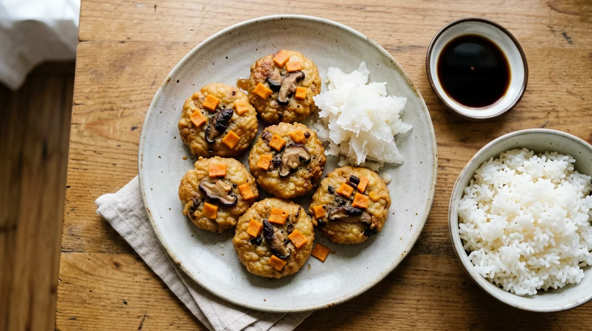 Ganmodoki, polpette giapponesi di tofu e verdure con riso