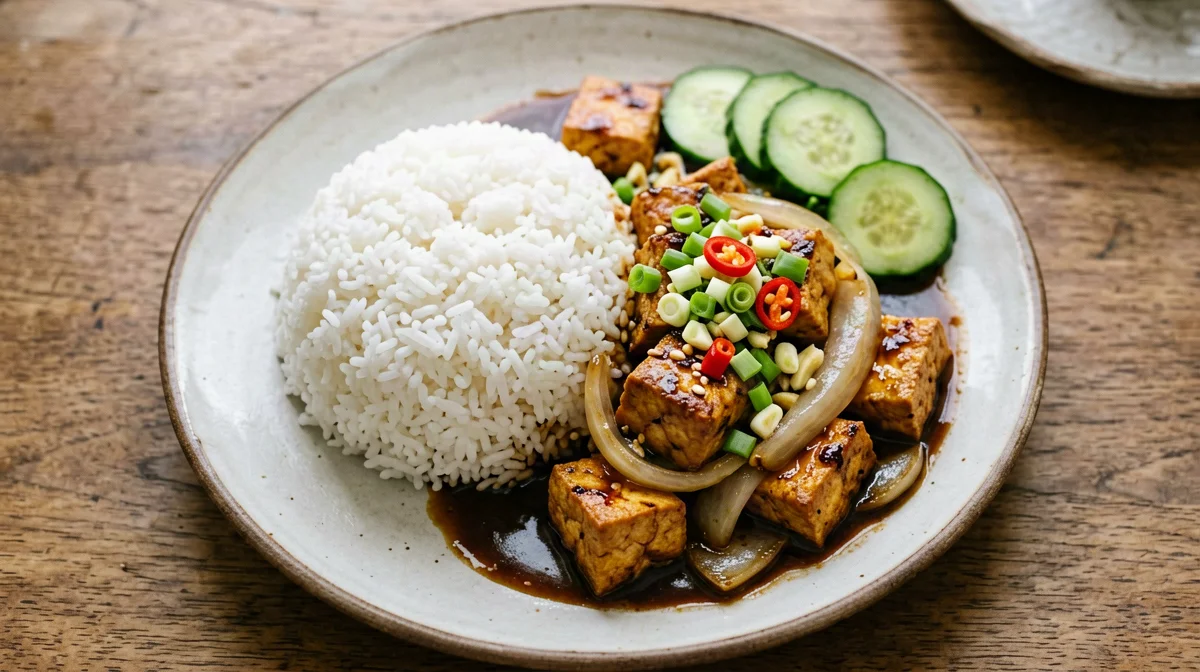 Tofu alla citronella e peperoncino con riso jasmine