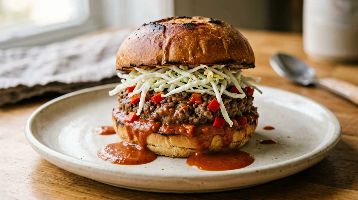 Seitan sloppy joe with coleslaw