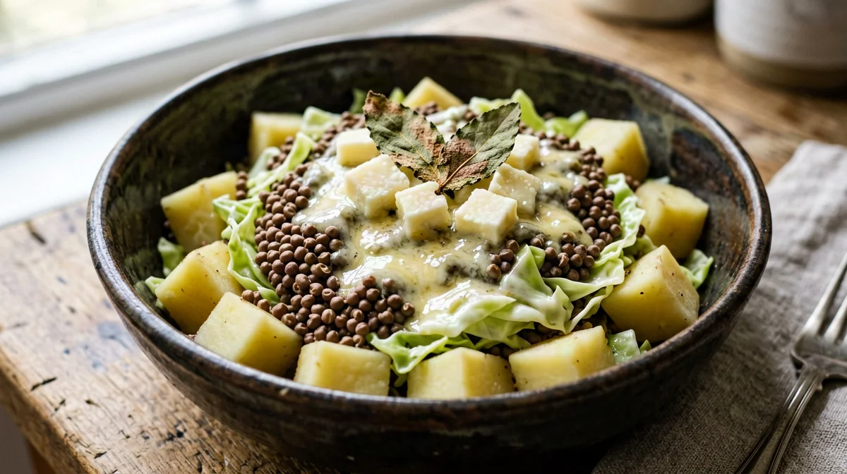 Buckwheat with Savoy cabbage, potatoes and sage Asiago