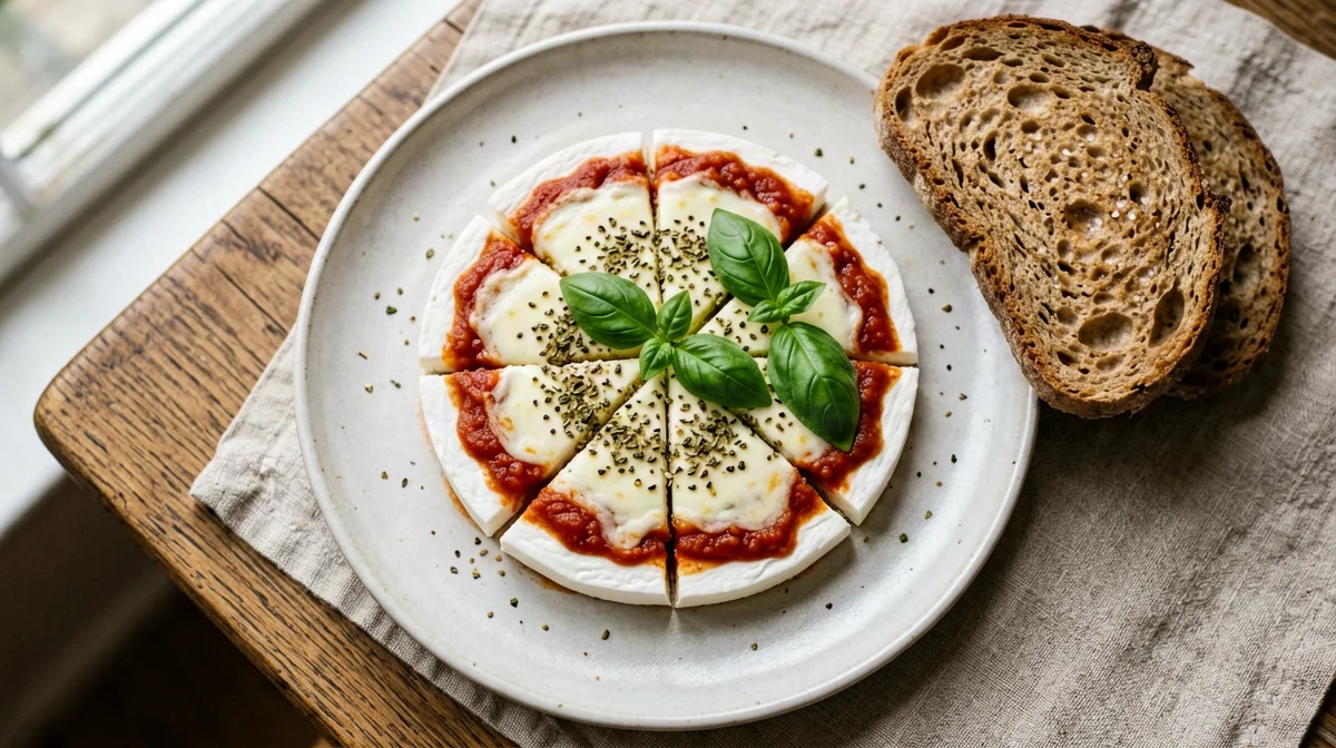 Egg white pizza omelette with tomato, mozzarella and oregano