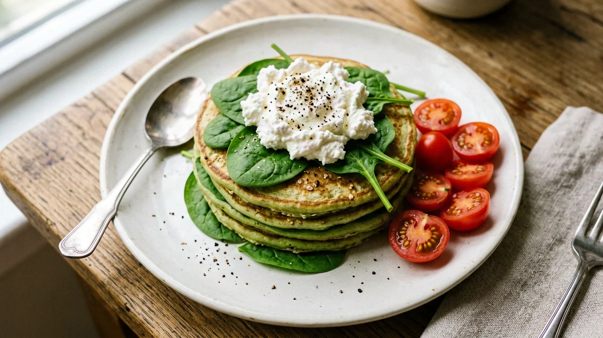 Pancake salati di avena e spinaci con fiocchi di latte
