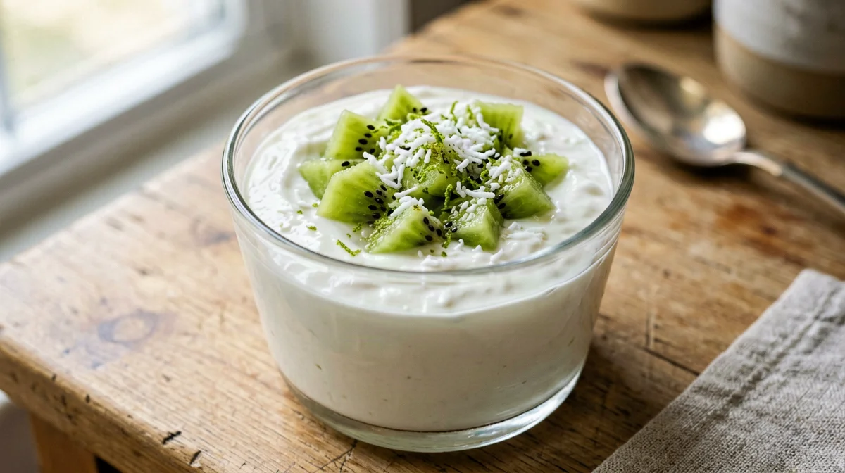 Greek yogurt with kiwi, lime and coconut