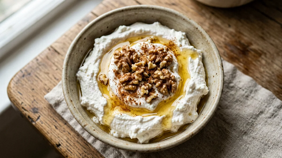 Ricotta light con miele, noci e cannella