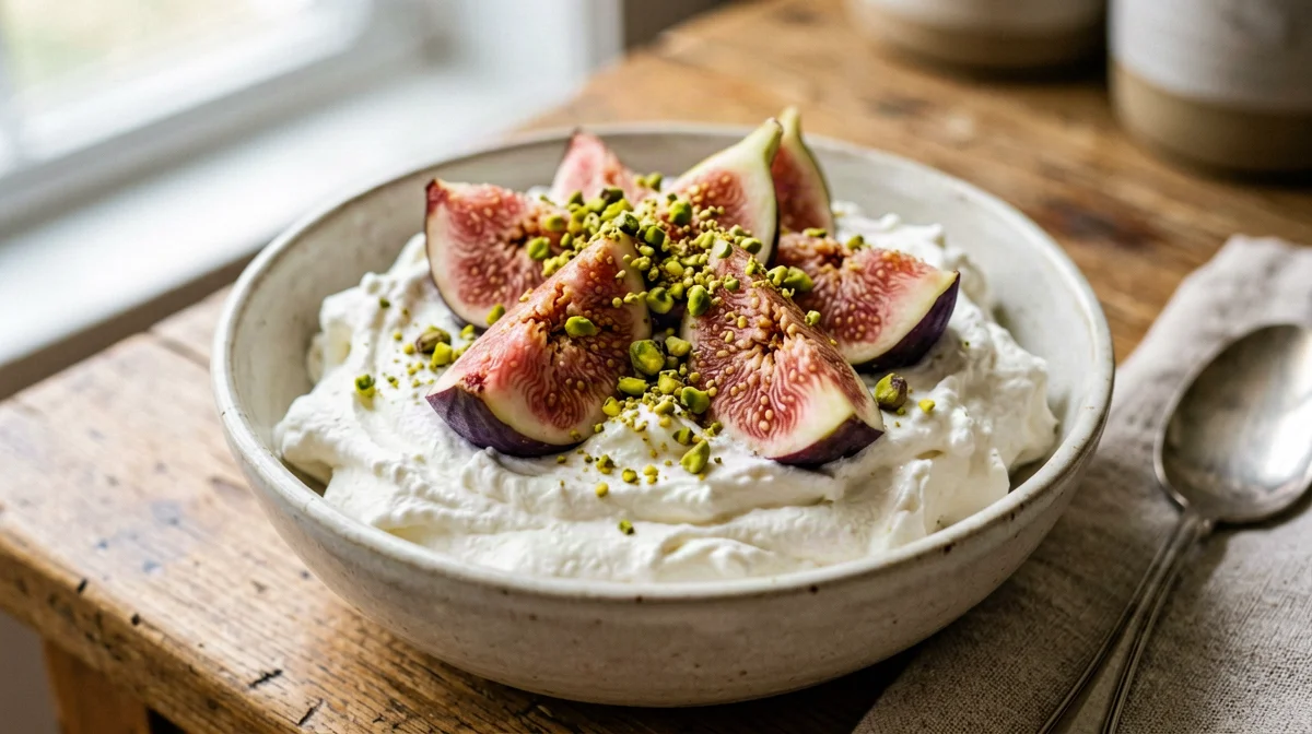 Ricotta montata con fichi e pistacchi