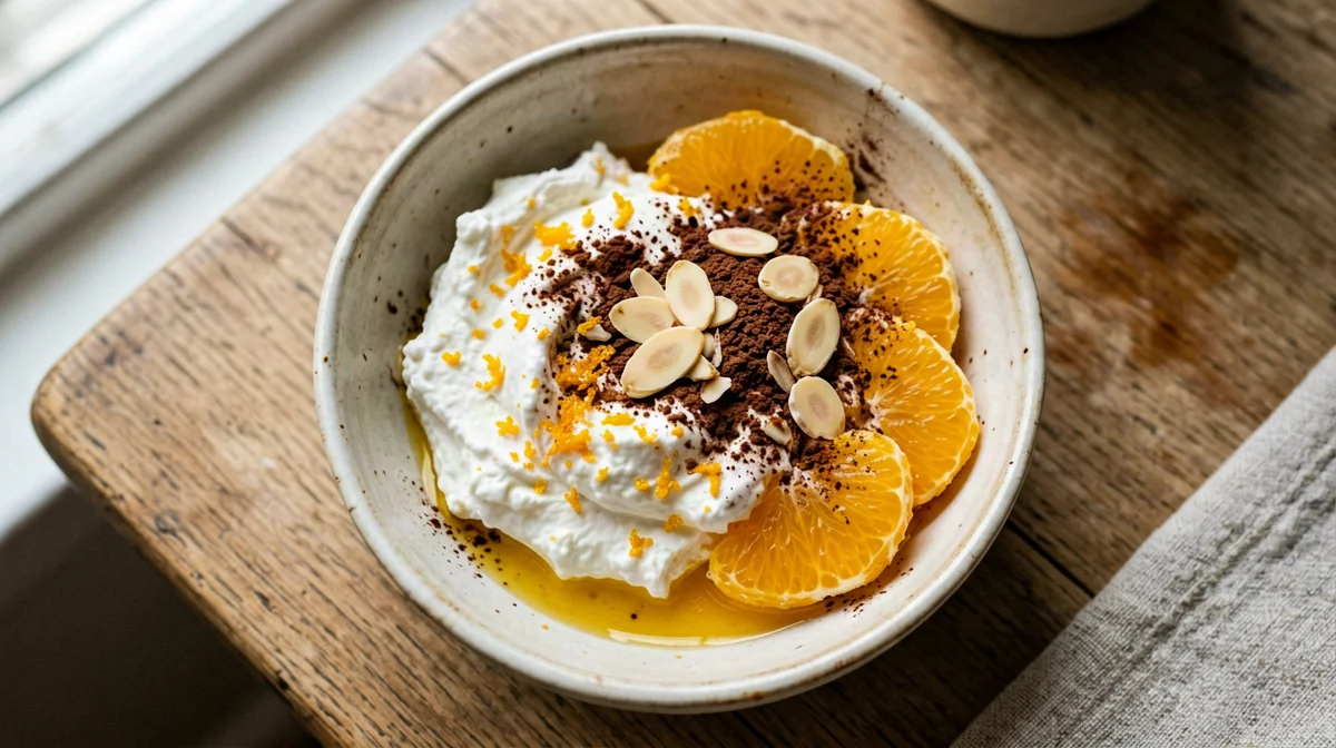 Ricotta con arancia, cacao e mandorle