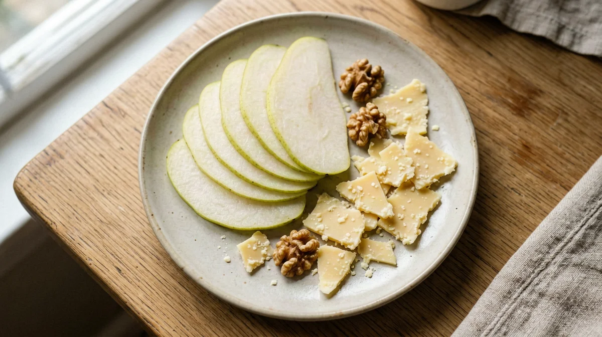 Pera con noci e scaglie di grana