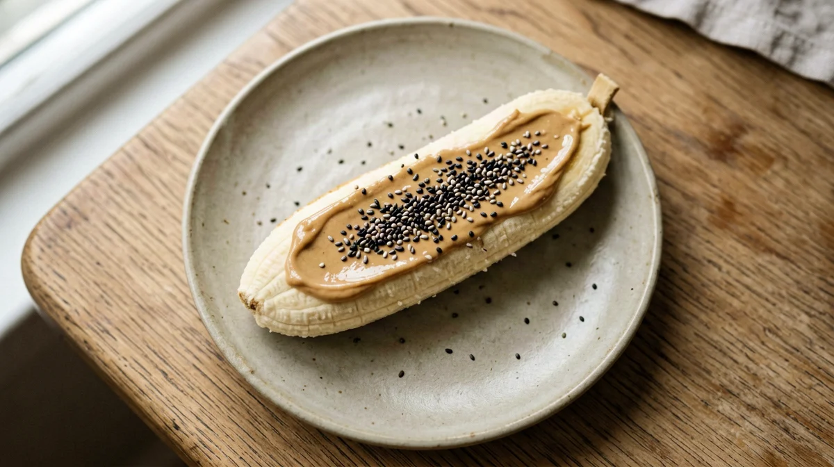 Banana con burro di arachidi e semi di chia