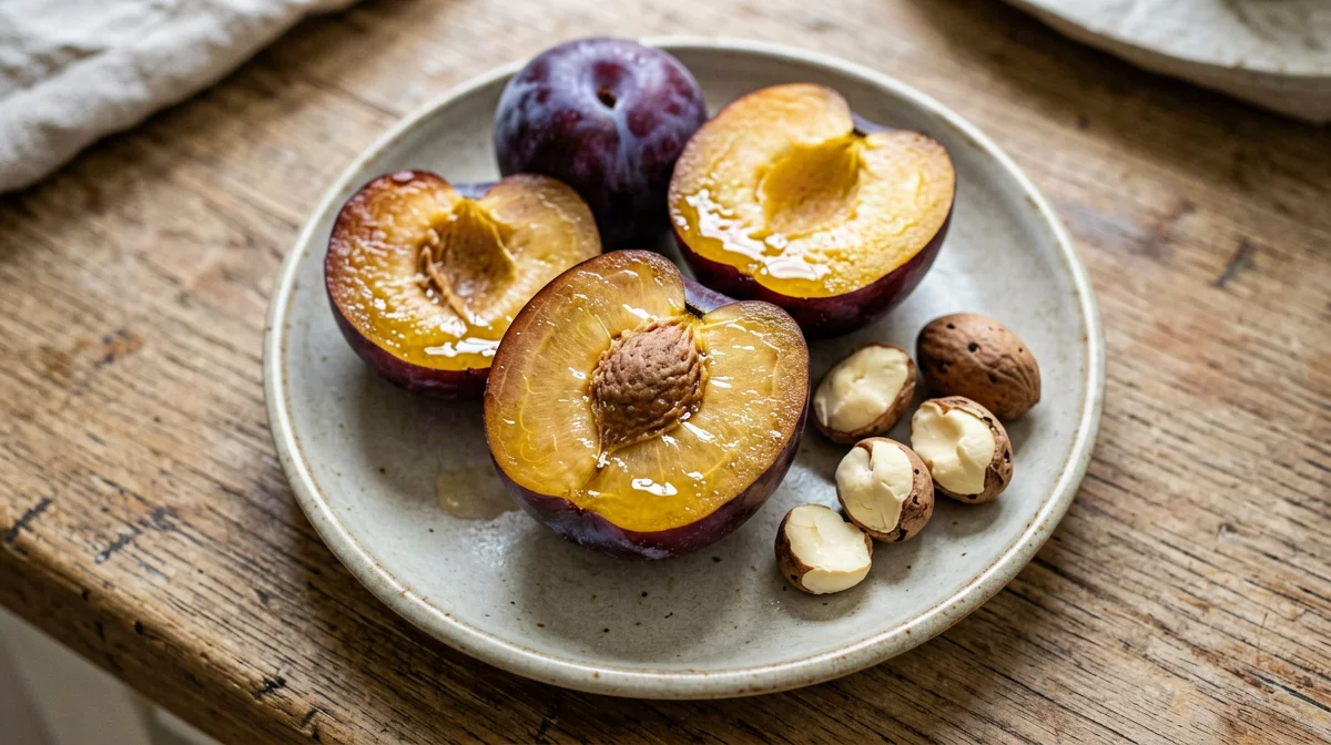 Fresh plums and Brazil nuts