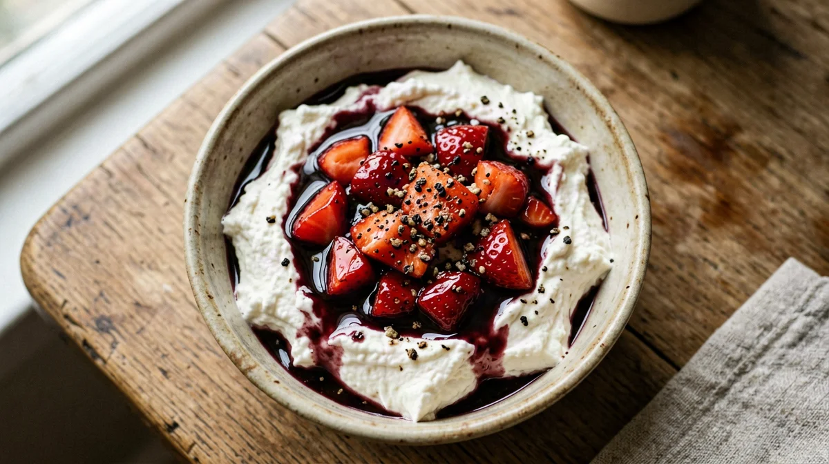 Coppetta di fiocchi di latte e fragole balsamiche