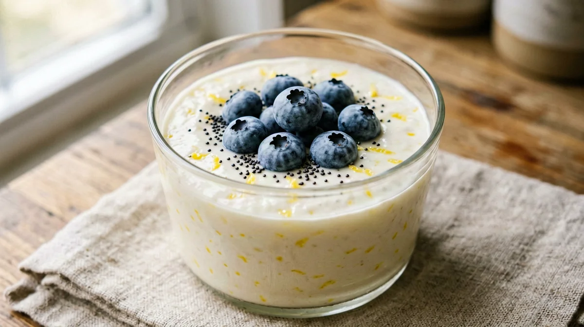 Lemon skyr with blueberries and poppy seeds