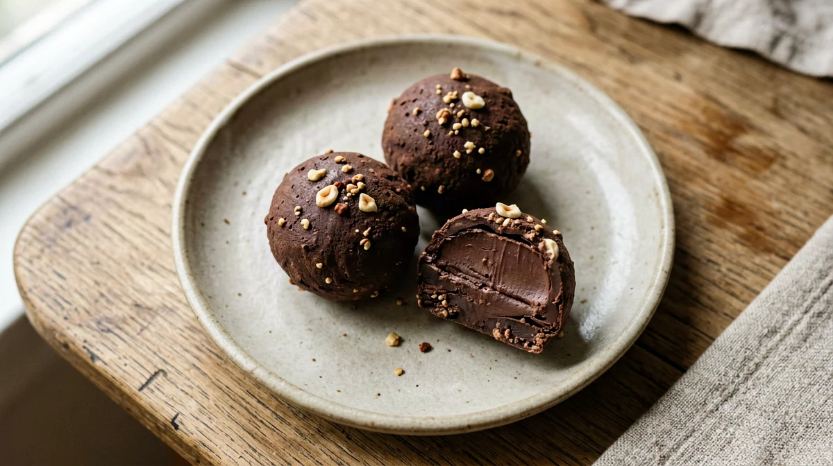 Date, cocoa and hazelnut balls