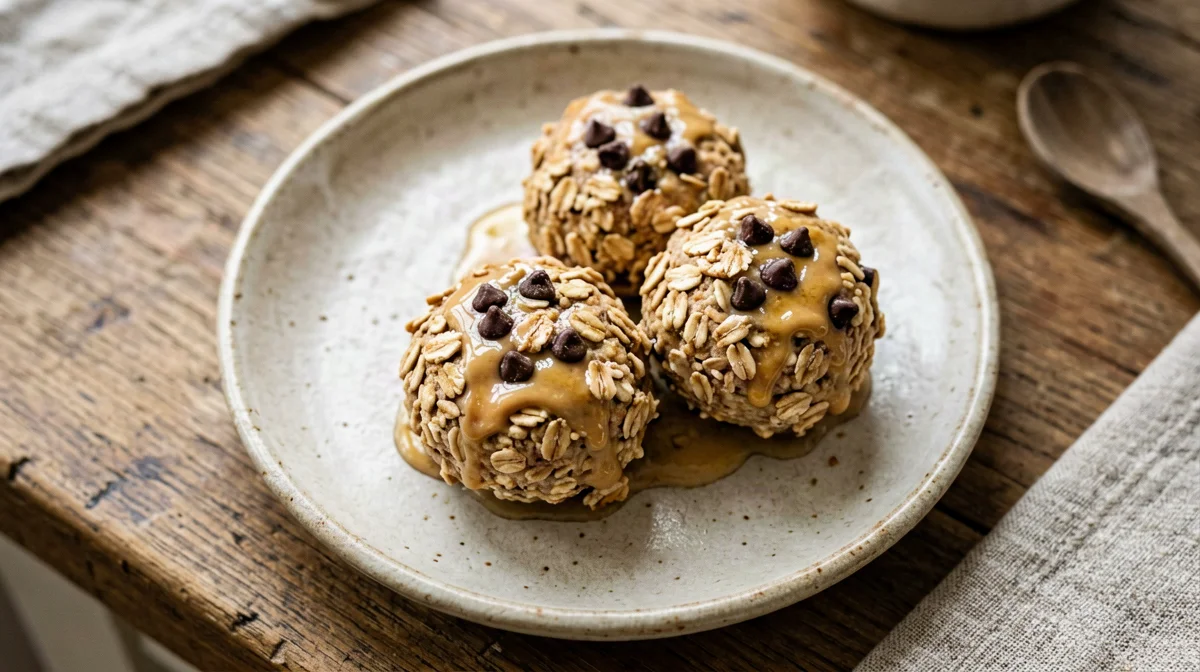 Energy balls di avena, burro di arachidi e gocce di cioccolato