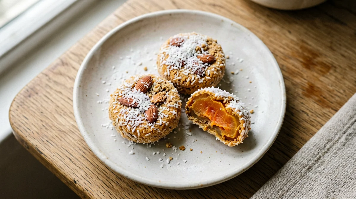 Bocconcini di albicocche secche, cocco e mandorle