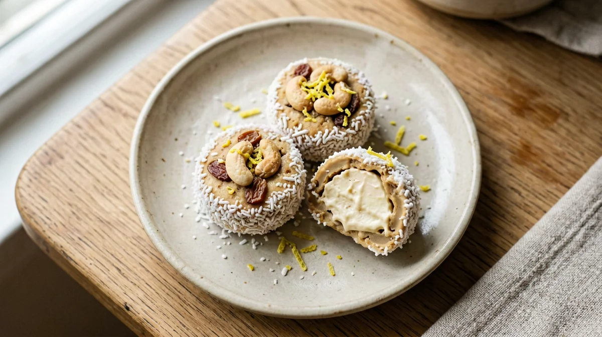 Lemon, date and cashew truffles