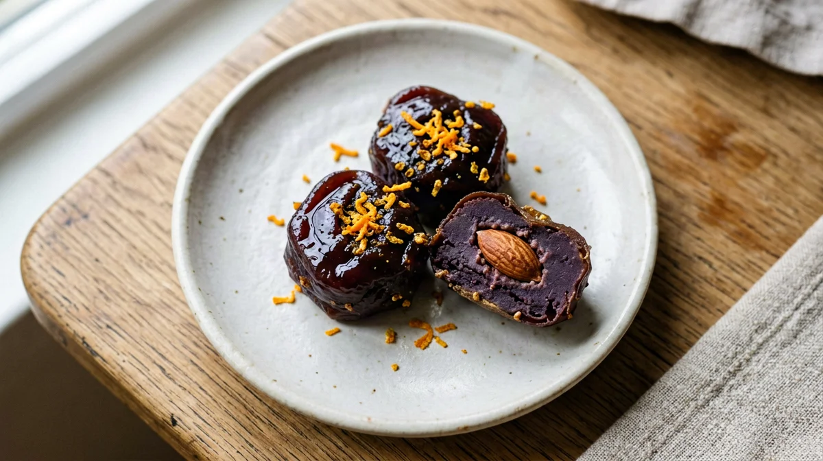 Prune, almond and orange bites