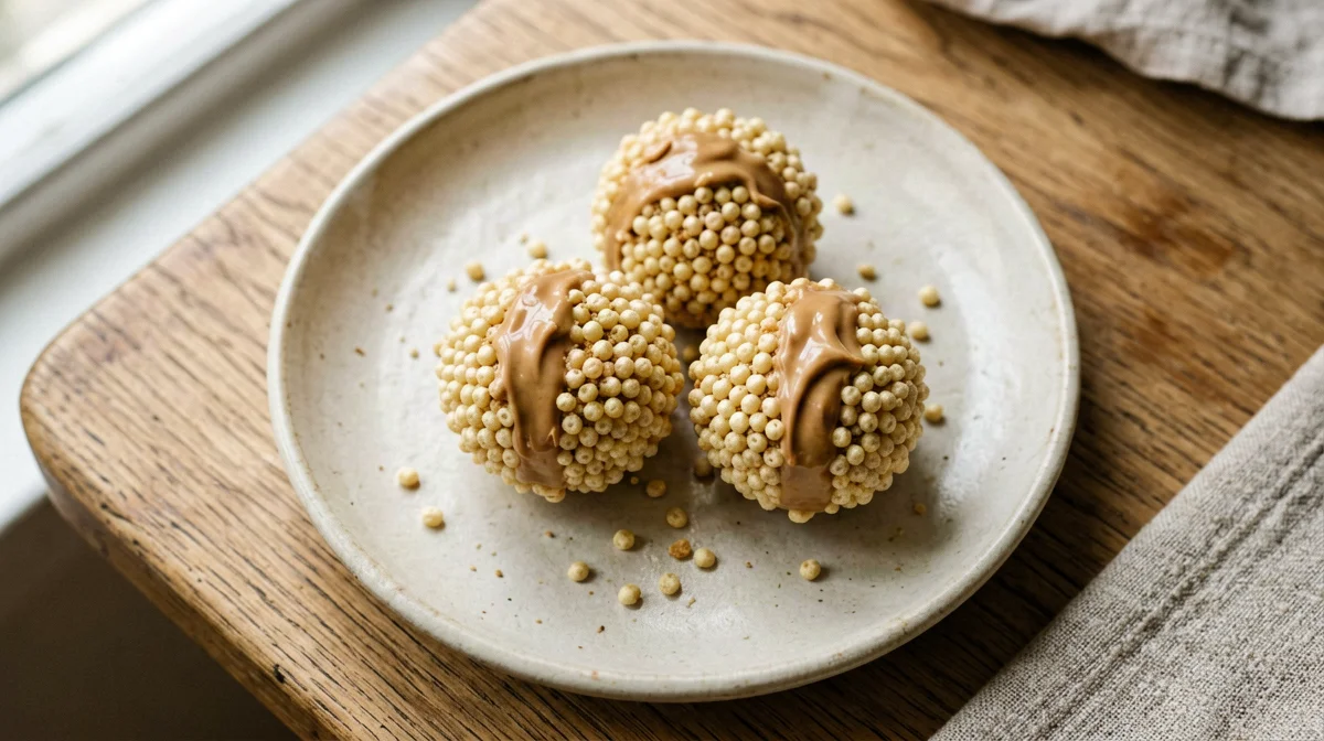 Puffed millet and peanut butter crispy balls