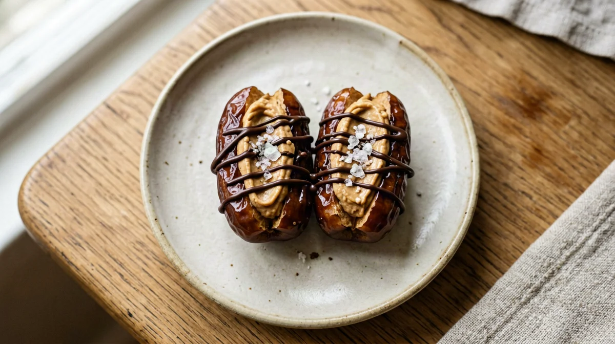 Dates stuffed with peanut butter and dark chocolate