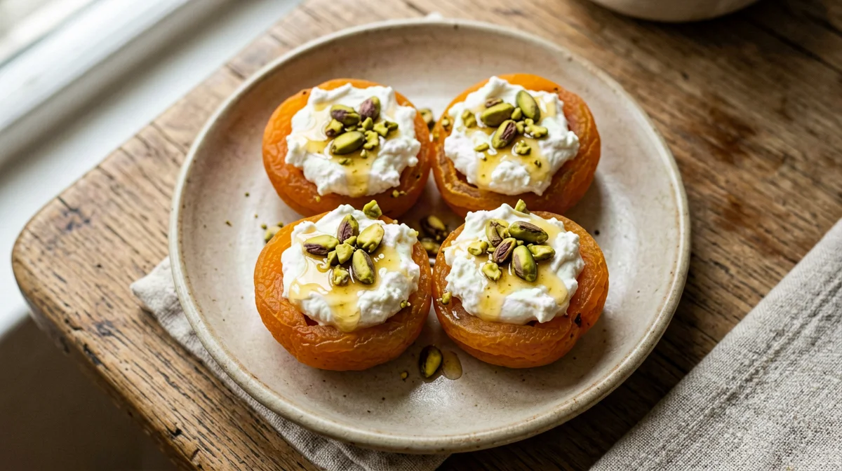 Albicocche secche ripiene di formaggio di capra e pistacchi