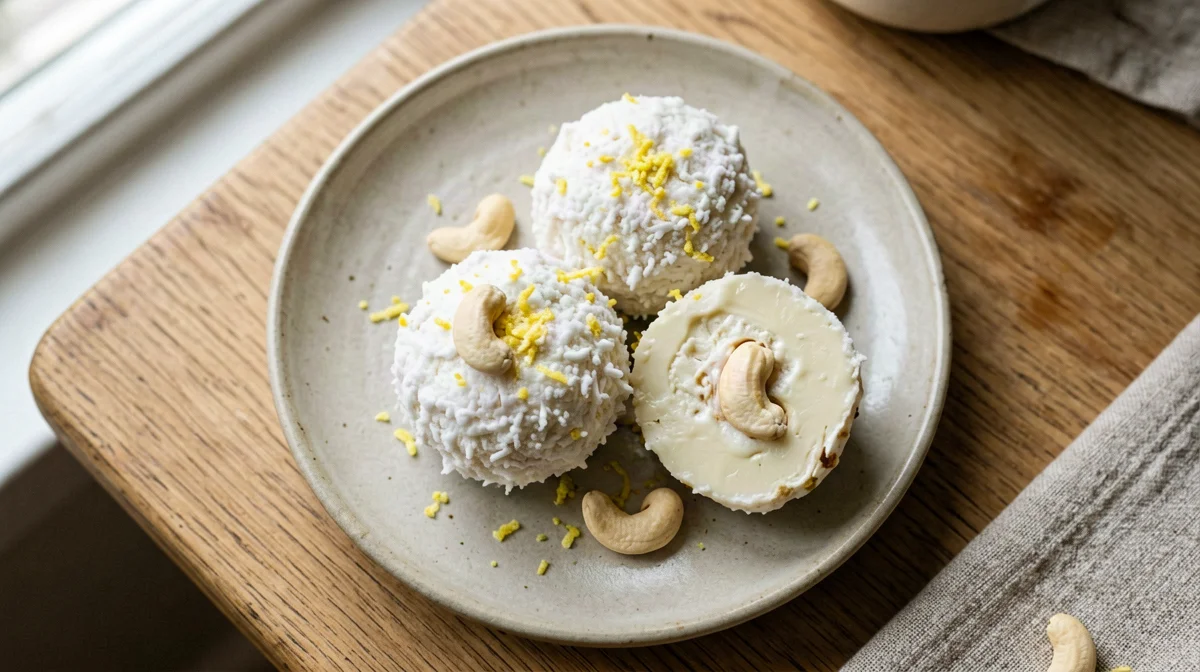 Coconut, cashew and lemon balls