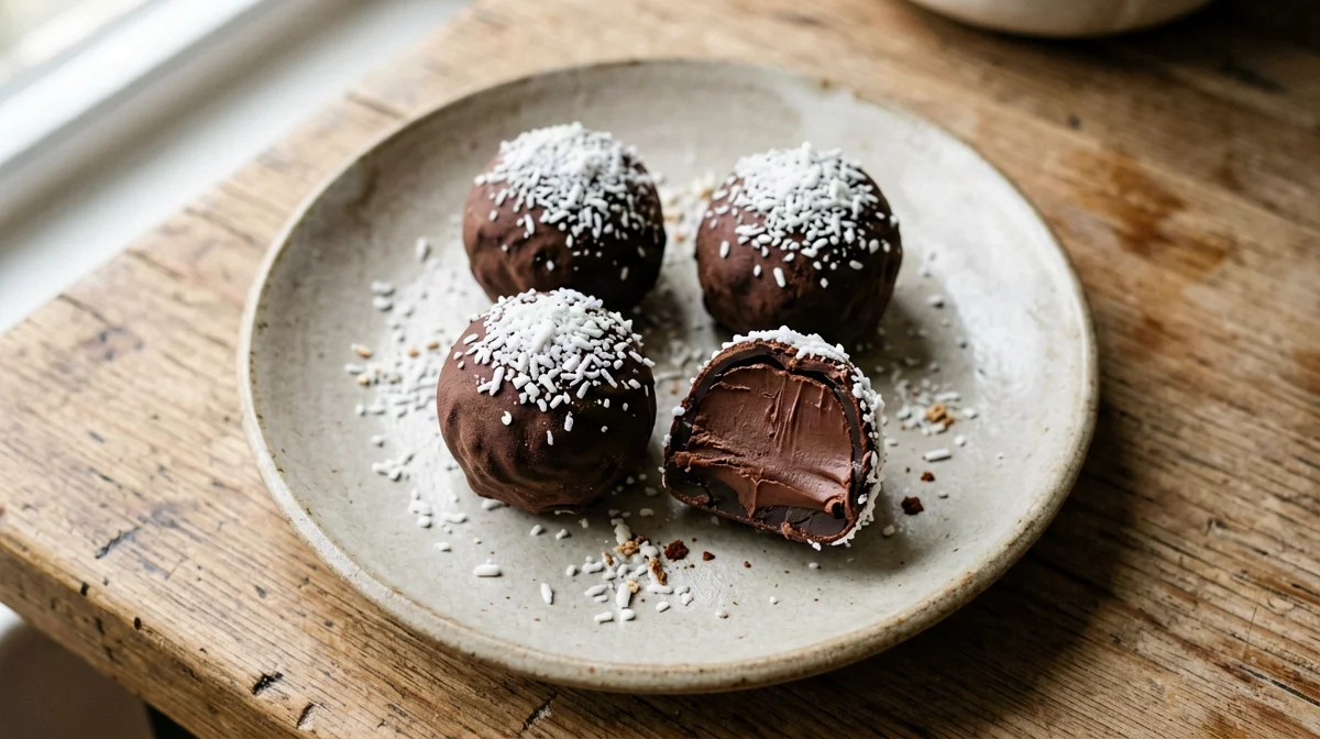 Tartufini di patata dolce, cacao e cocco