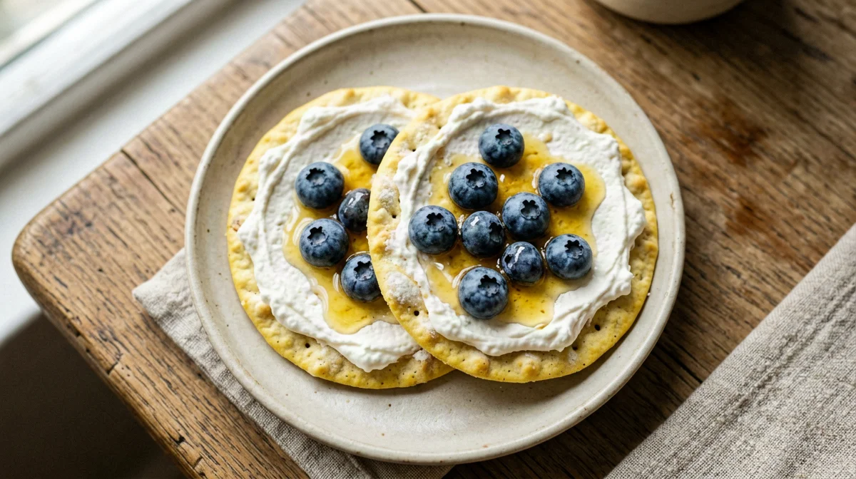 Gallette di mais con skyr, mirtilli e miele