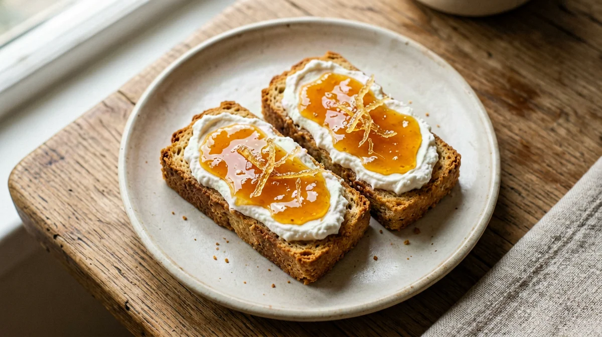 Fette biscottate con ricotta e marmellata di arance