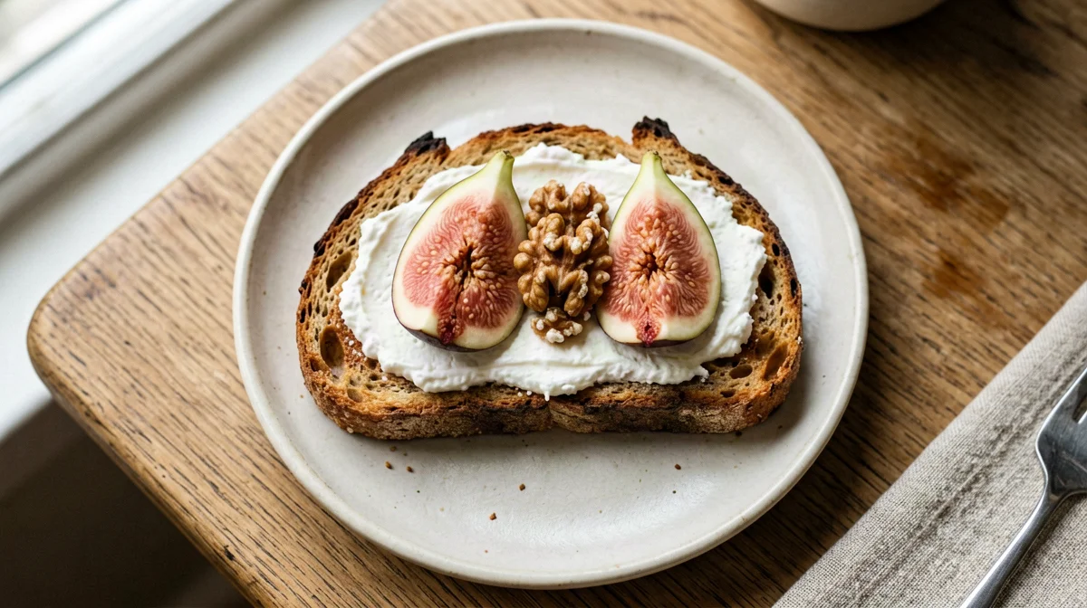Crostino integrale con fichi, ricotta e noci