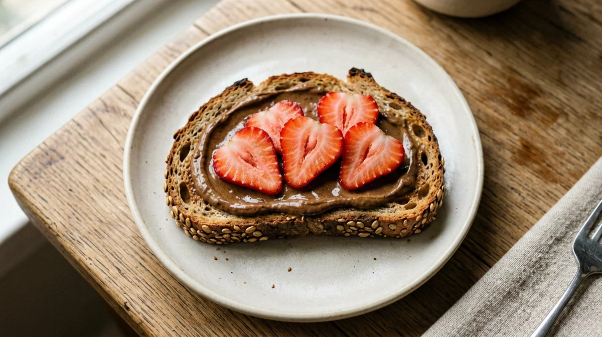 Multigrain bread with hazelnut spread and strawberries