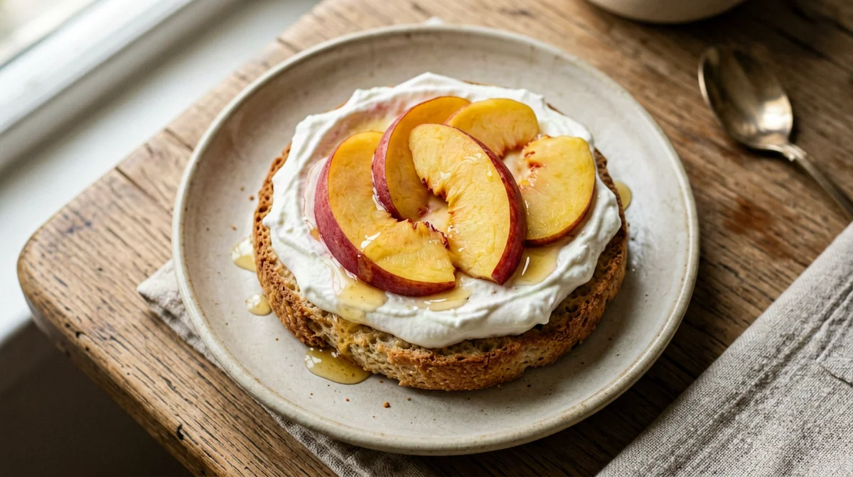 Rusks with Greek yogurt and peach