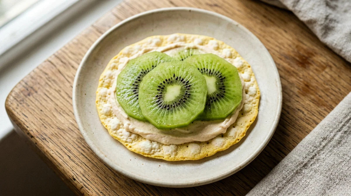Corn cakes with cashew butter and kiwi