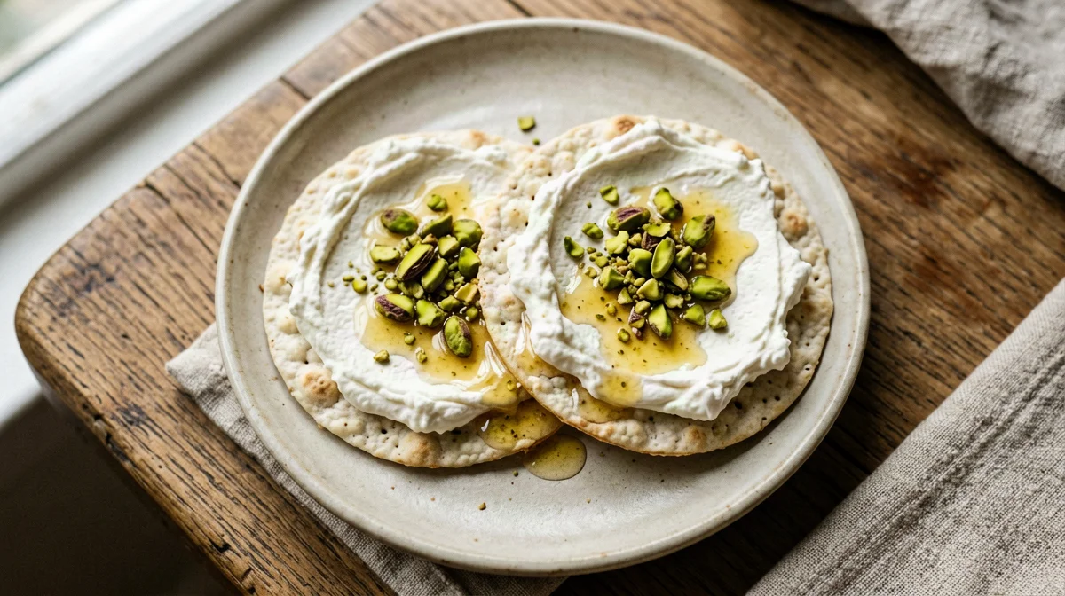 Rice cakes with ricotta, honey and pistachios