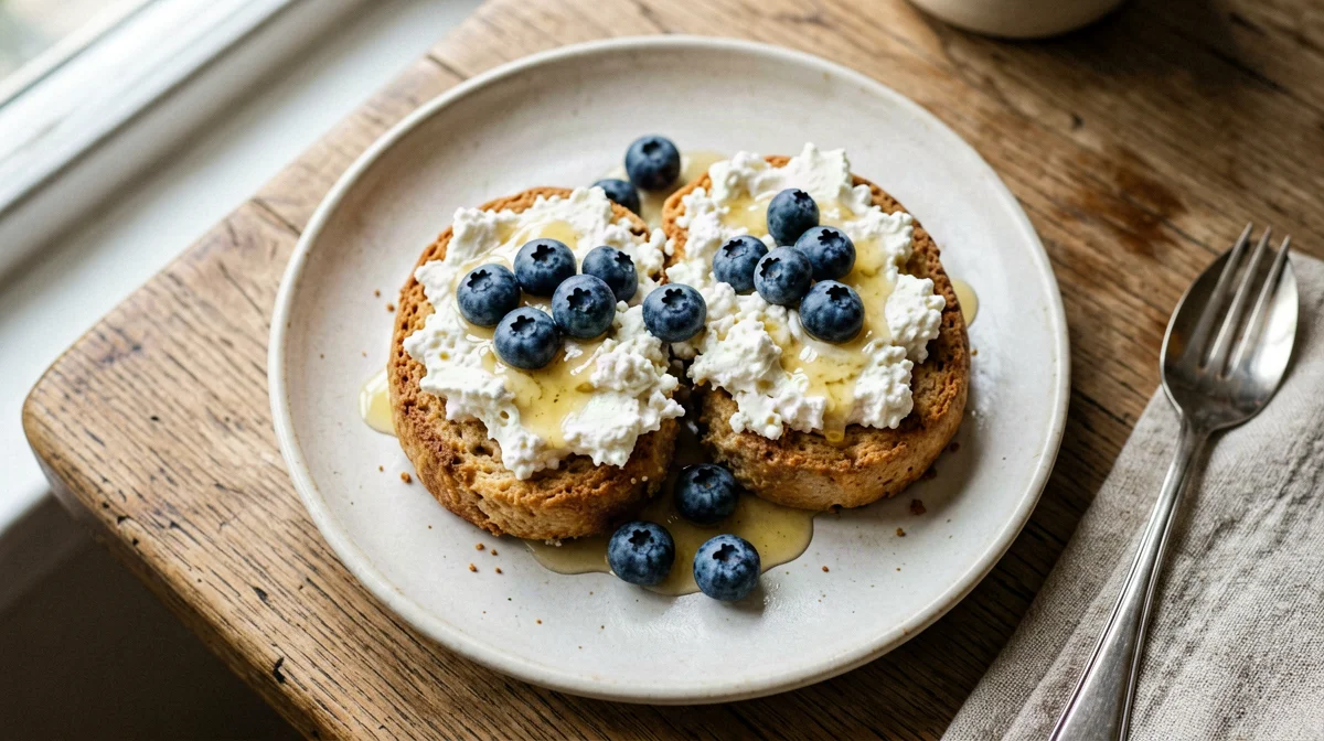 Rusks with cottage cheese and blueberries