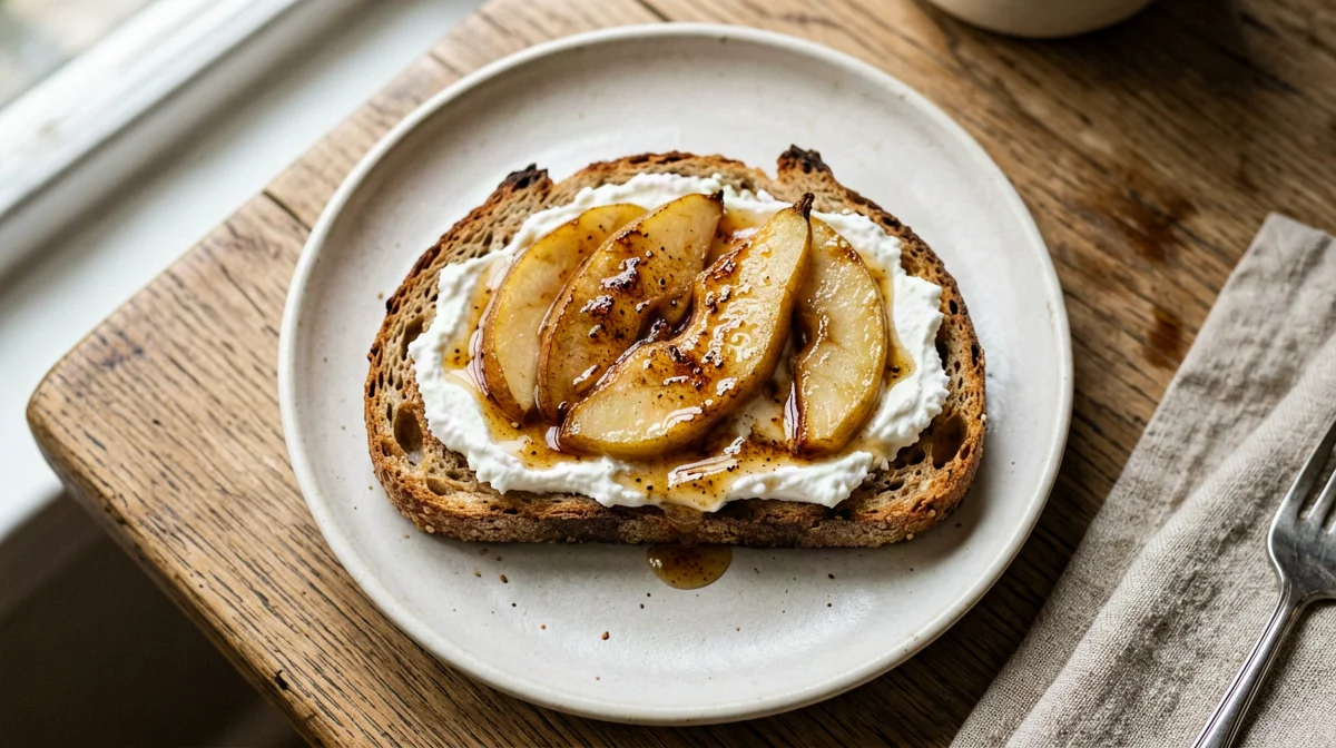 Toast with ricotta and caramelised pears