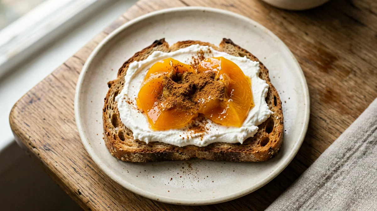 Toast with persimmon, ricotta and cinnamon