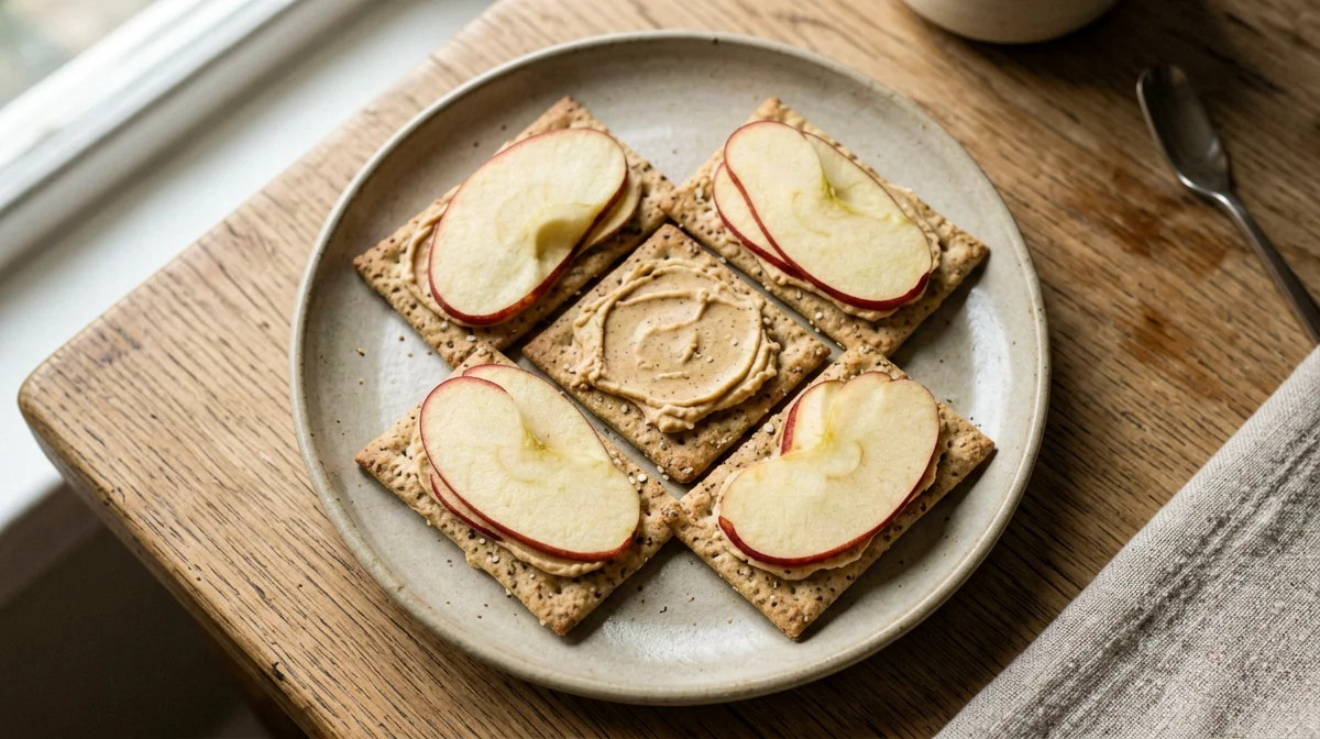Wholemeal crackers with almond butter and apple