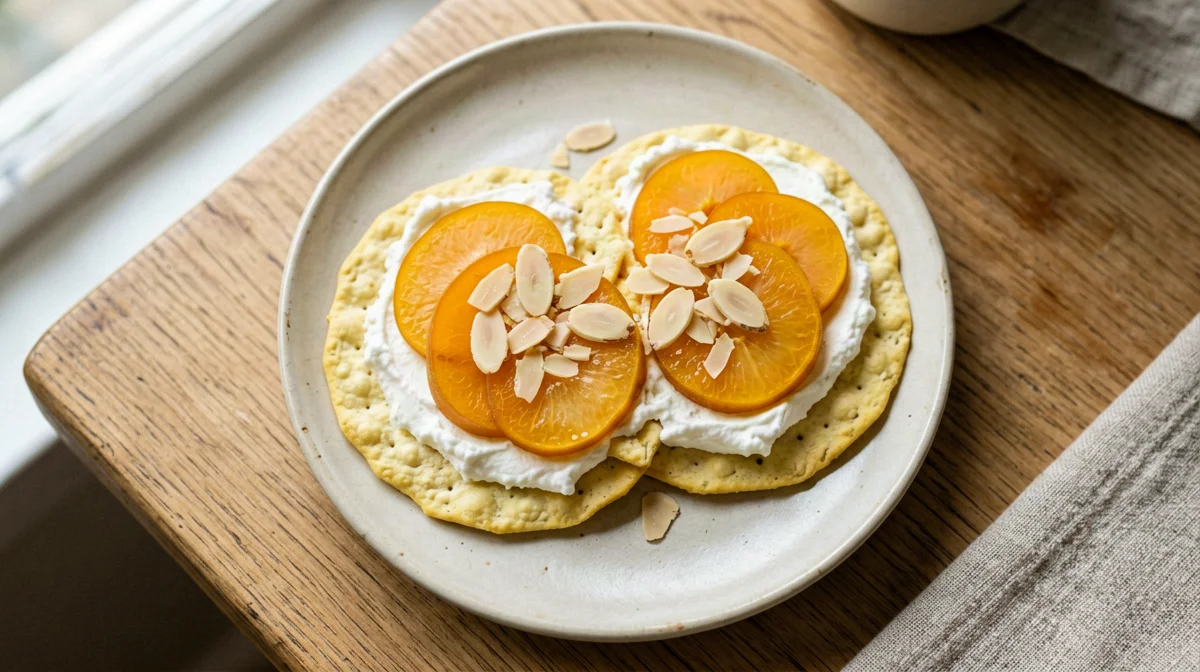 Corn cakes with ricotta, apricots and almonds