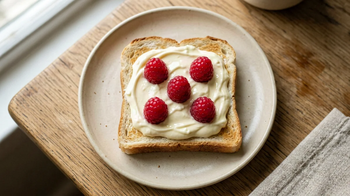 Toast di pane in cassetta con mascarpone e lamponi