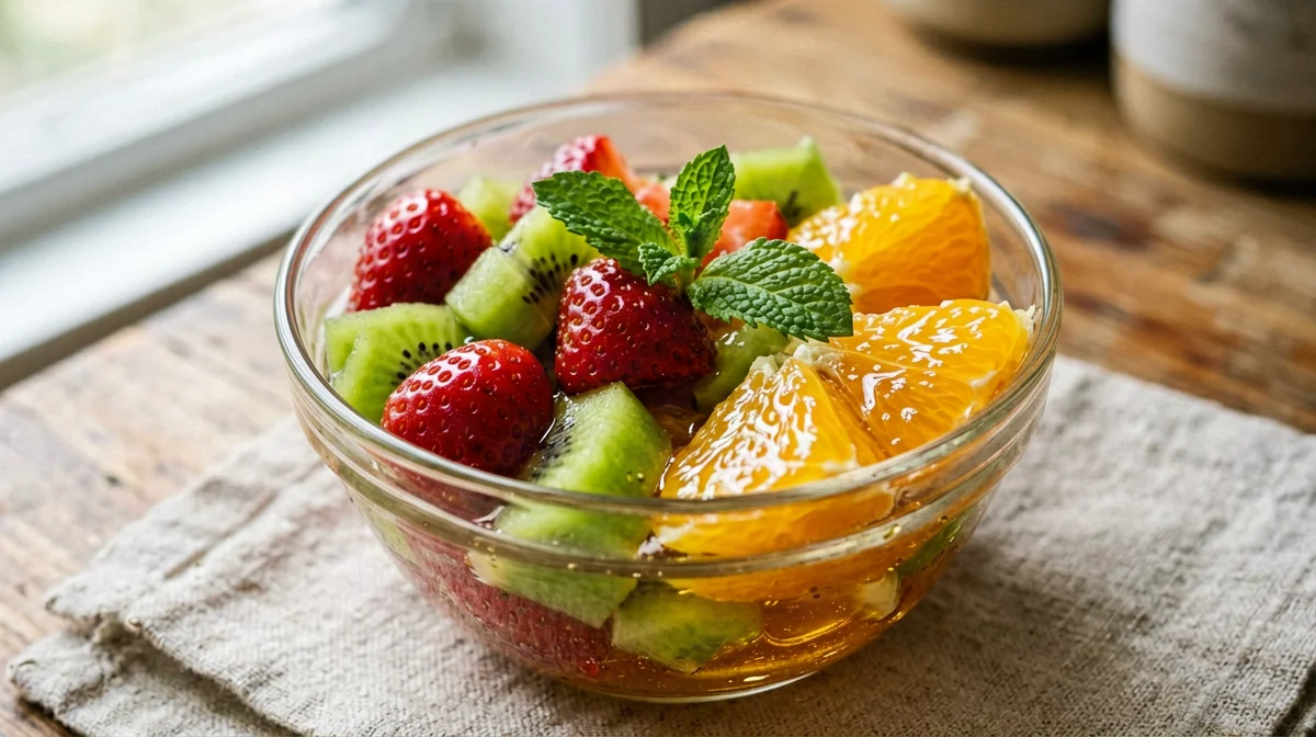Macedonia di fragole, kiwi e arancia alla menta
