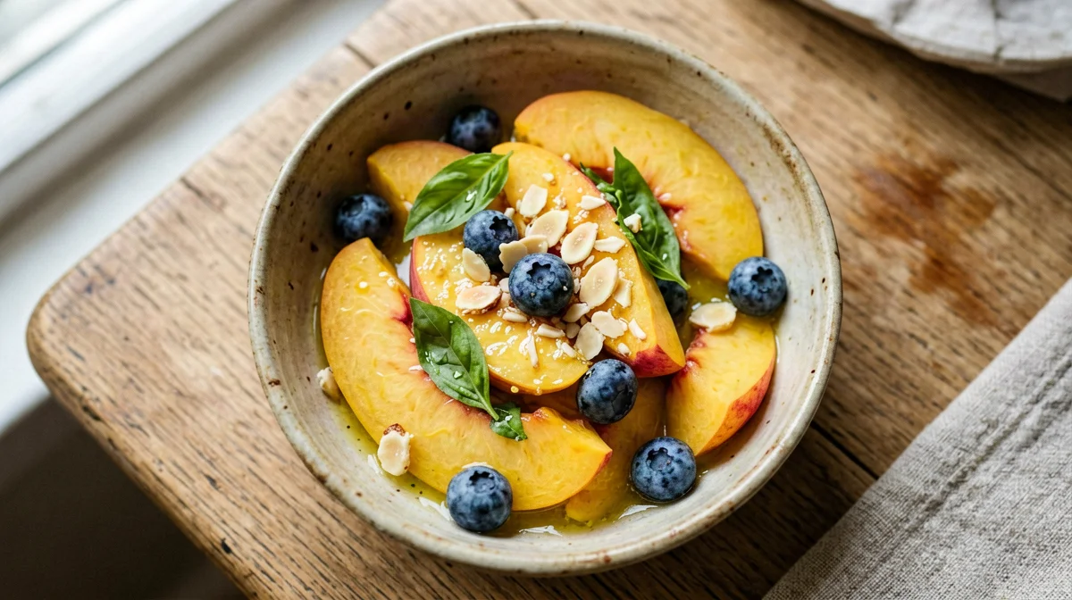 Insalata di pesche e mirtilli al basilico