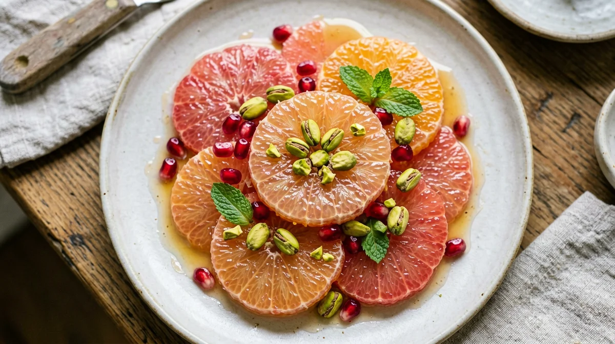 Citrus salad with pomegranate and pistachios