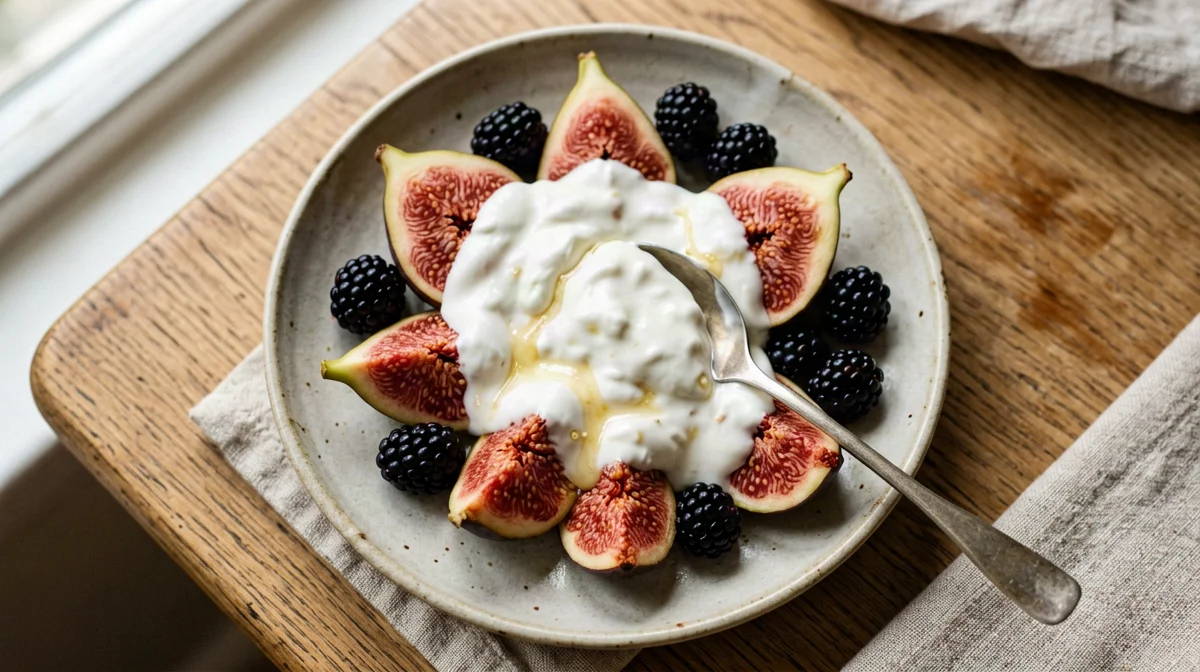 Figs and blackberries with honey yogurt sauce